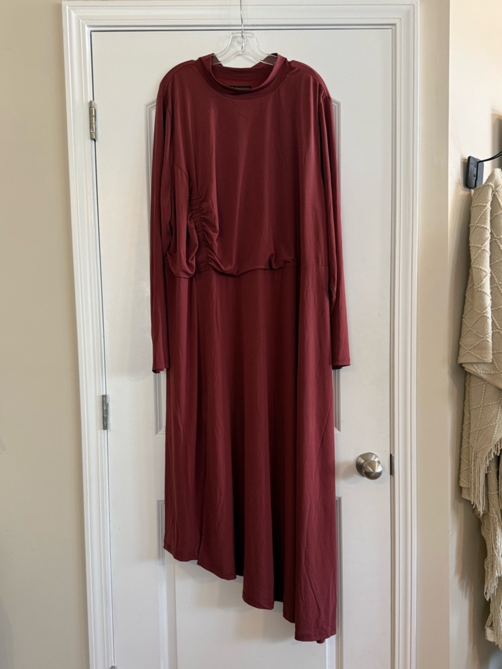 Eloquii NWT Long Sleeve Burgundy Dress Side Cinch Waist Sz 28